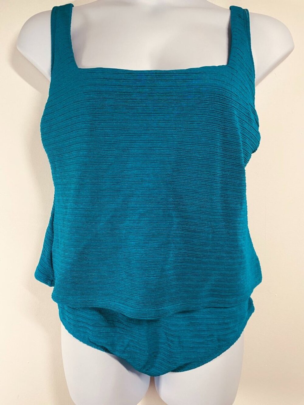 Teal Textured Tankini Swim Top With Square Neckline Women’s 1XL